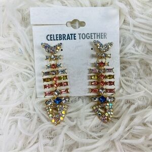 NWT CELEBRATE TOGETHER golden jeweled studded fish bone earrings